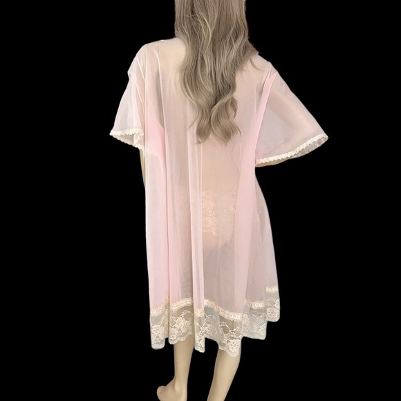 1960s Pink Sheer Chiffon Duster Oversized Midi Bell Sleeve Vintage Curvy Girl XL - Picture 6 of 10